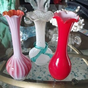 Elegant Glass Vase Set - Red, Pink, and Blue